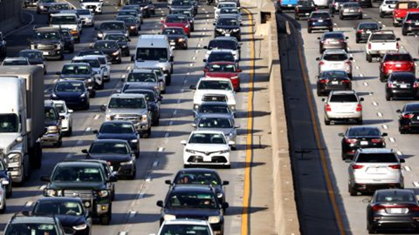 Heavy traffic moves along the 101 freeway in Los Angeles. The EPA is proposing a new standard for fine particulate matter pollution, one source of which is the burning of gasoline and diesel fuel.